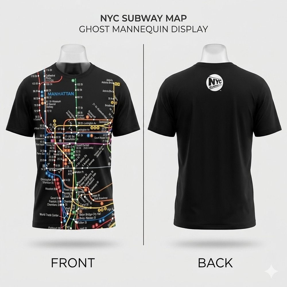 NYC Subway Line MTA Manhattan Brooklyn Map T-Shirt Mens XXL Black 100% Cotton